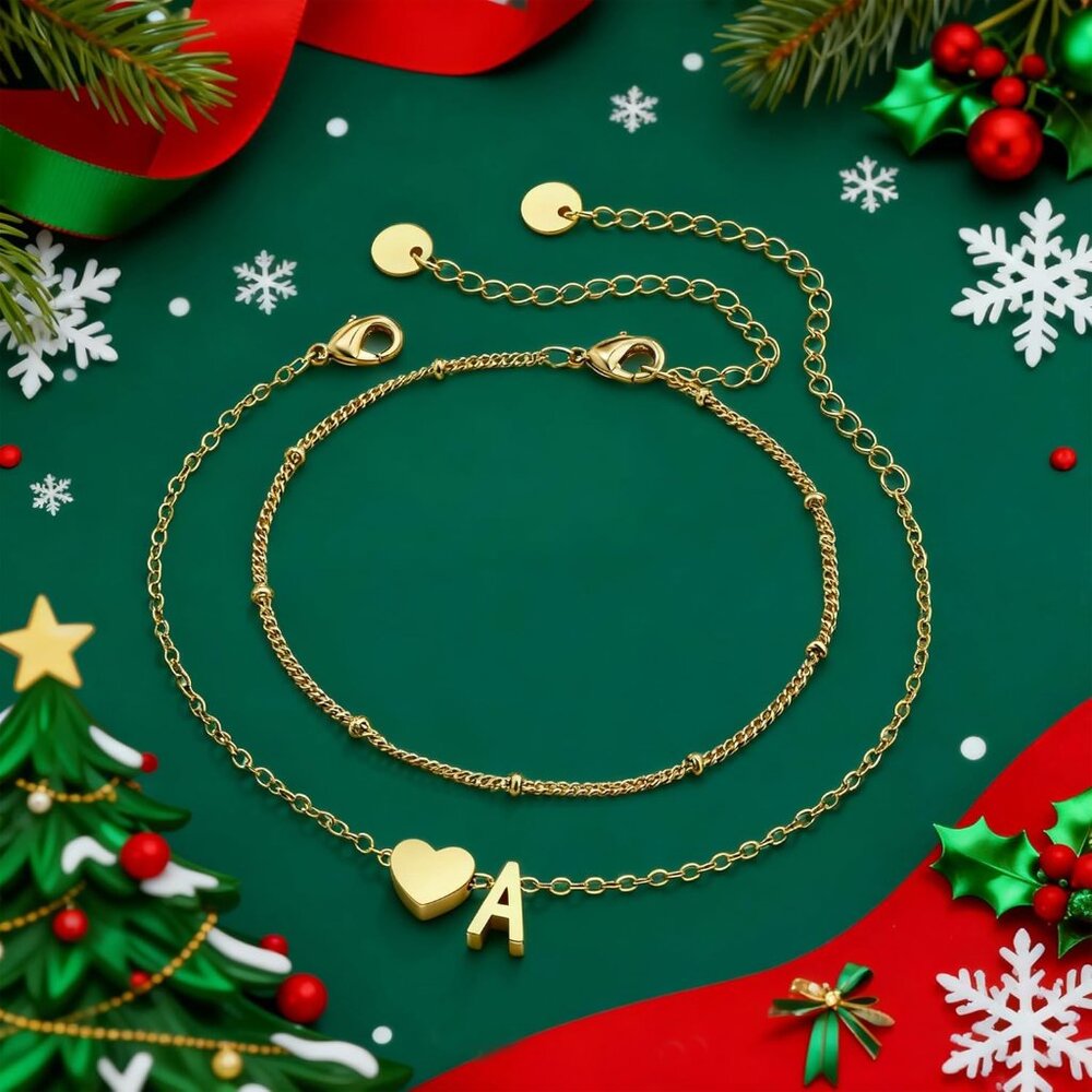 Christmas Gifts for Grandkids Teens Girls, 14K Gold Plated Heart Initial Bracele - Picture 5 of 7